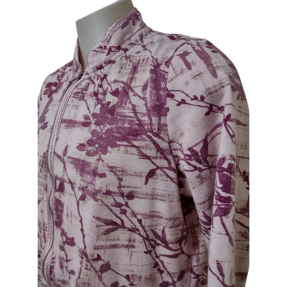 Sag Harbor‎ Floral Sweat Jacket Women's Size X- Large Long Sleeve  Full Zip Pink
